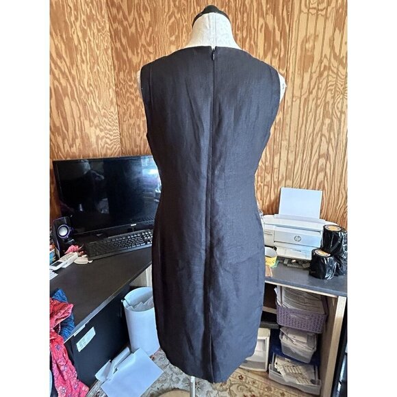 Talbots Black Irish LINEN Dress size 10 PETITE NWT Sleeveless A Line Corporate - Picture 5 of 11